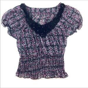 XOXO Sheer Floral Blouse 
Medium Black Purple